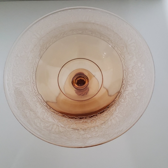 Vintage Fostoria Royal Etched Amber Glass Compote - Picture 7 of 8